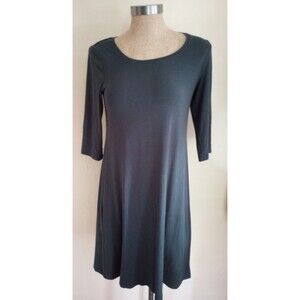EILEEN FISHER Tunic Dress Womens Sz M Stretchy Gray Short Sleeve Minimalist